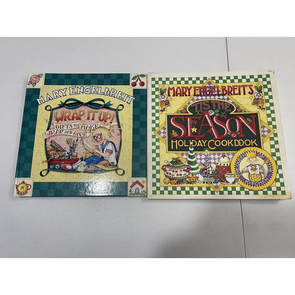 Mary Engelbreit 2 Book Lot! Tis The Season Holiday Cookbook & Wrap it Up!